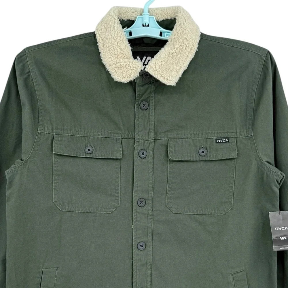 RVCA Mens Green Range Jacket Shacket Sherpa Collar Buttons Lined Size Medium NWT